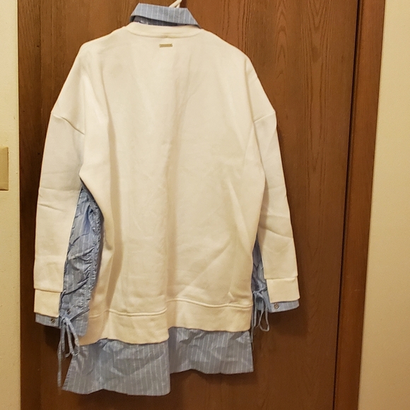JUMPER DRESS WITH PINSTRIPE SHIRT - WHITE - Picture 5 of 6